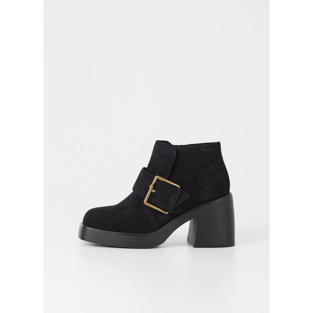 Vagabond Brooke Black Suede Chunky Platform Ankle Boots Square Toe Buckle 7